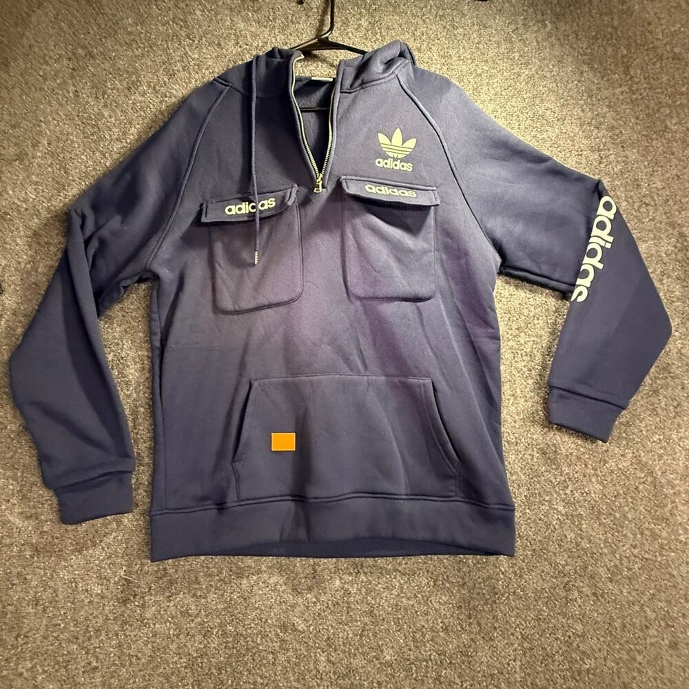 Adidas Originals Men's Navy Blue Tactile Utility 1/4 Zip Pullover Hoodie Size L